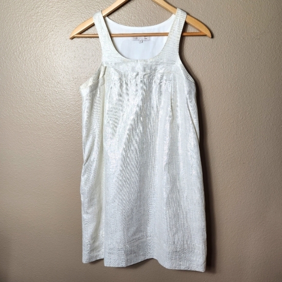 Maje Cream Shimmer Cotton/Lurex Shimmer Tank Mini Dress-Size 2 - Picture 1 of 6
